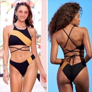 MAAJI Set - High Neck Babydoll Bikini Top & Journey Double V Cheeky Bottoms